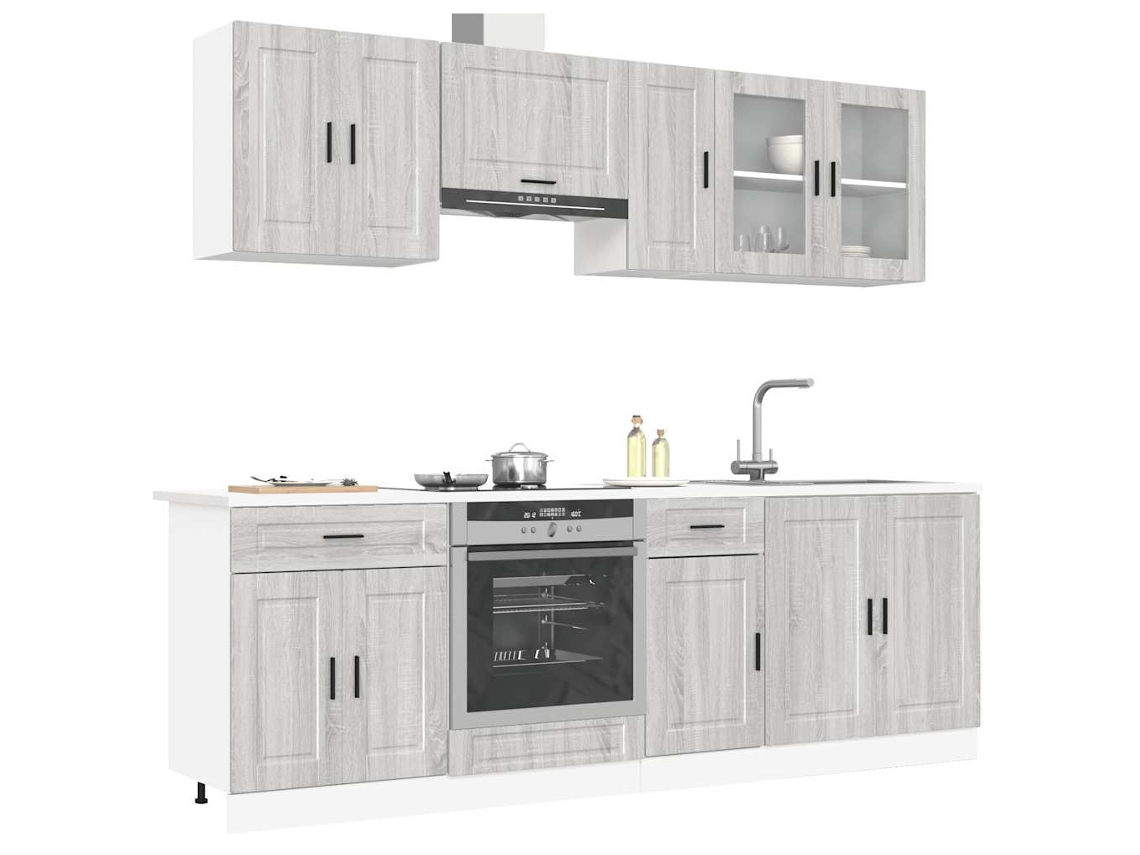 Vidaxl 8 Peças Armário De Cozinha Conjunto Kalmar Cinza Sonoma