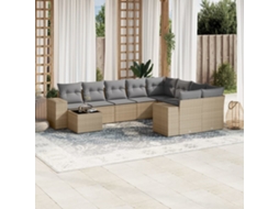 Vidaxl 10 Pcs Conjunto De Sofás P/ Jardim Com Almofadões Vime Pe Bege