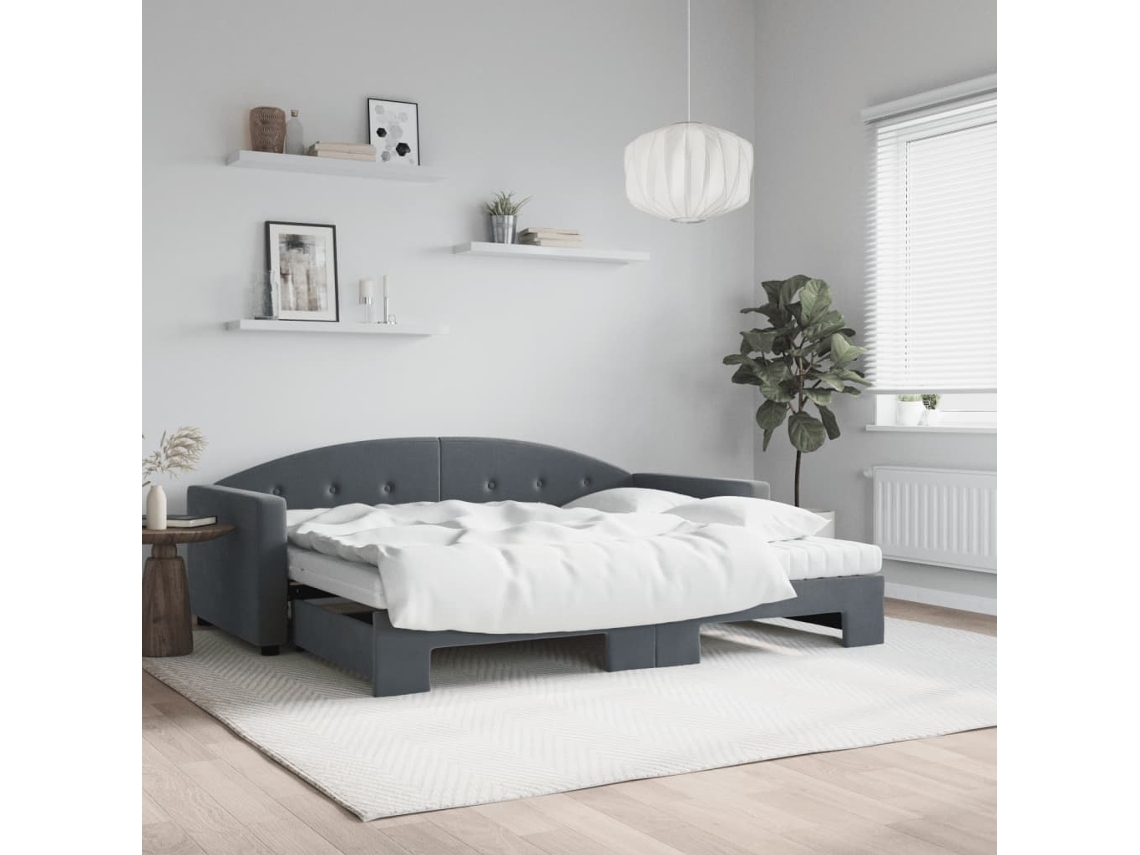 Sofá cama con cajón y colchones 90x190cm Terciopelo Gris Oscuro
