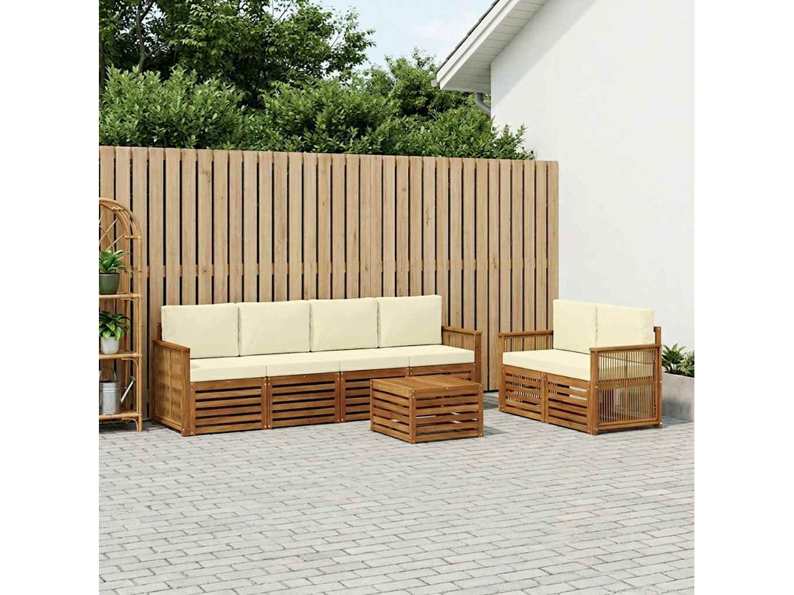 Vidaxl Conjunto De Sofás Para Exterior 7 Pcs Natural E Creme