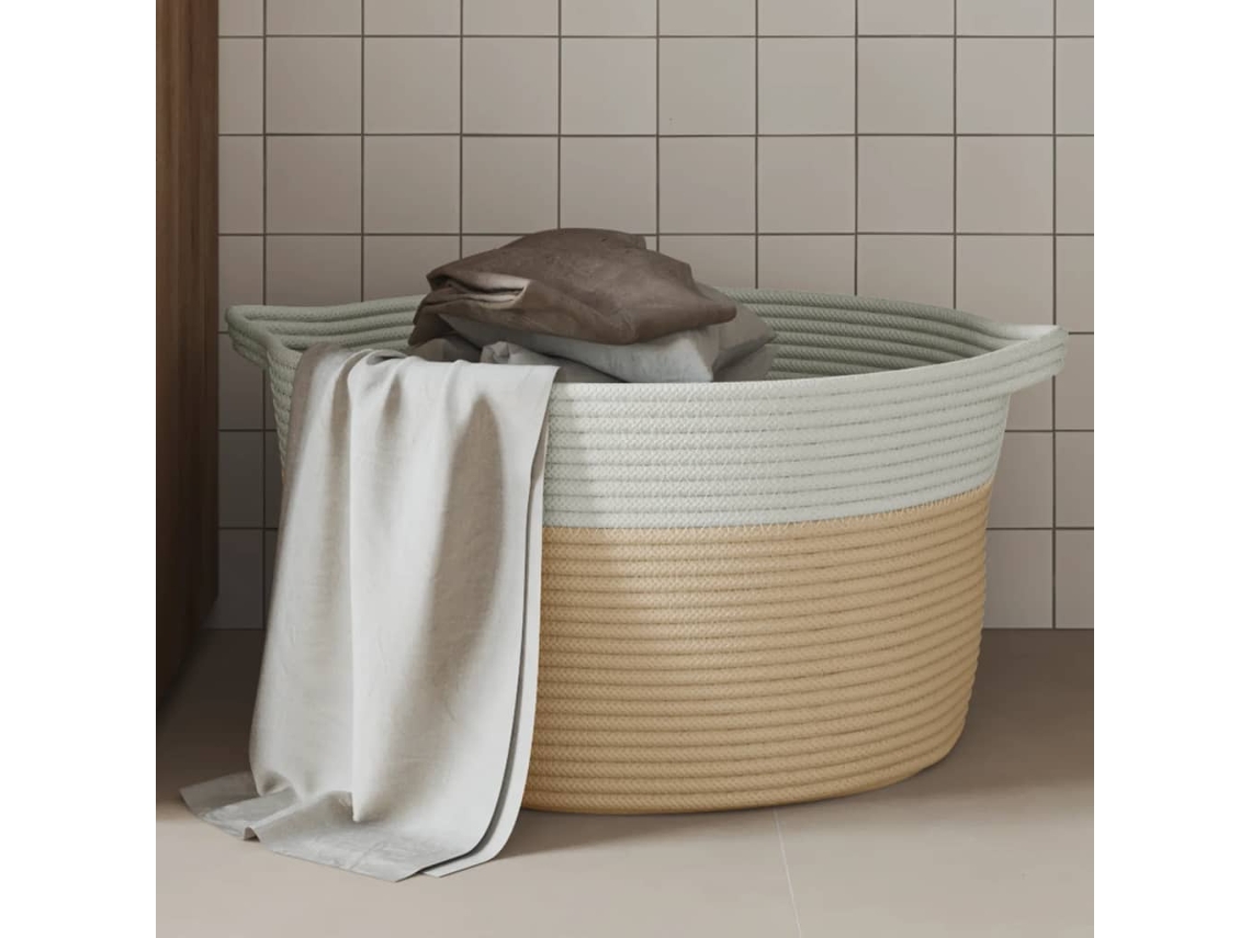 Vidaxl Cesto De Arrumação Ø40x25 Cm Algodão Bege E Branco