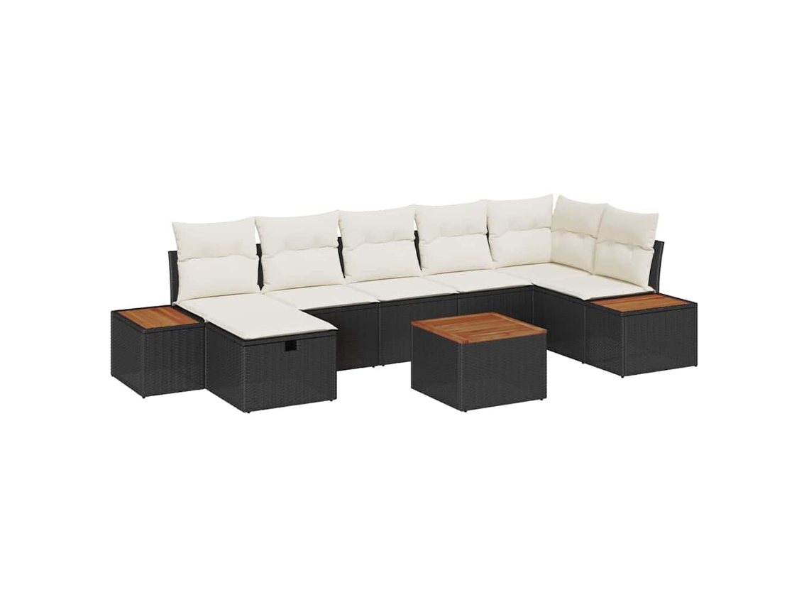 Vidaxl Conjunto De Sofá De Jardim 8 Pcs Preto Rattan Sintético