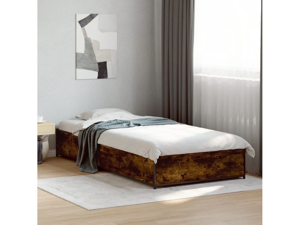 Vidaxl Estrutura De Cama Derivados De Madeira E Metal Carvalho Fumado