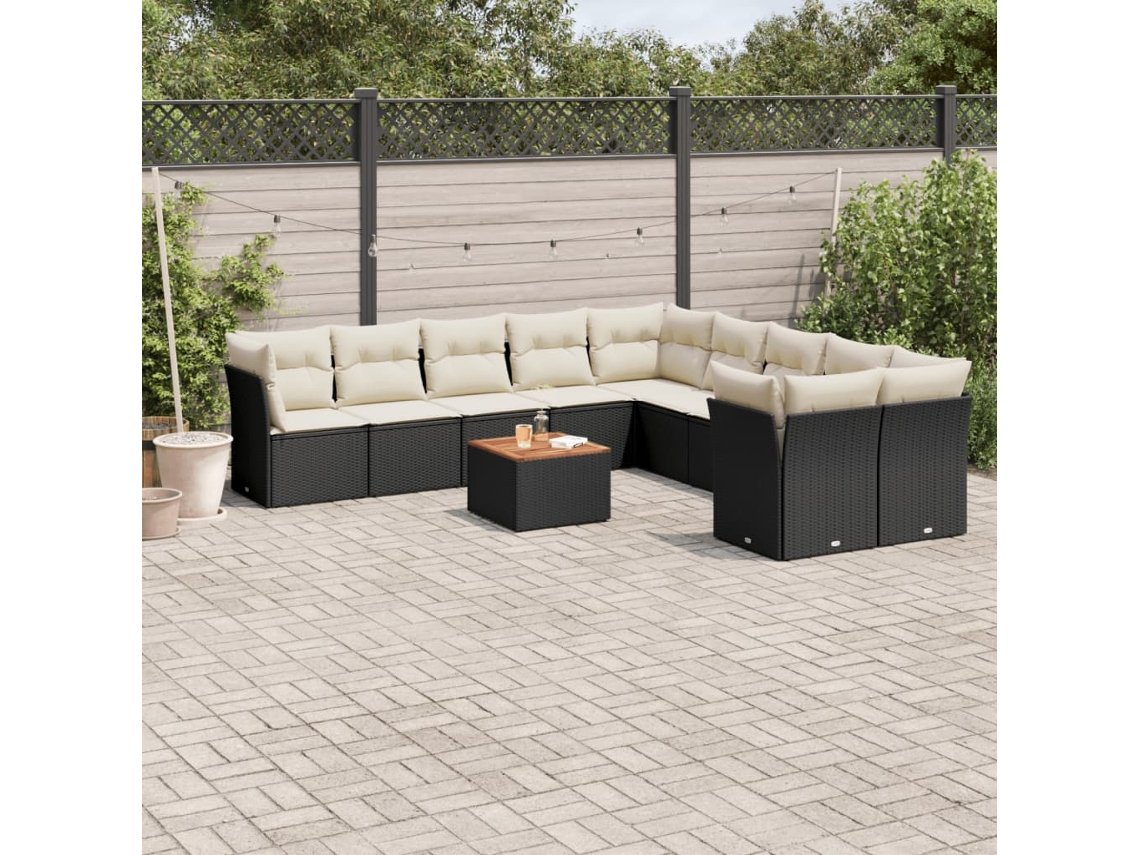 Vidaxl 11 Pcs Conjunto Sofás De Jardim C/ Almofadões Vime Pe Preto