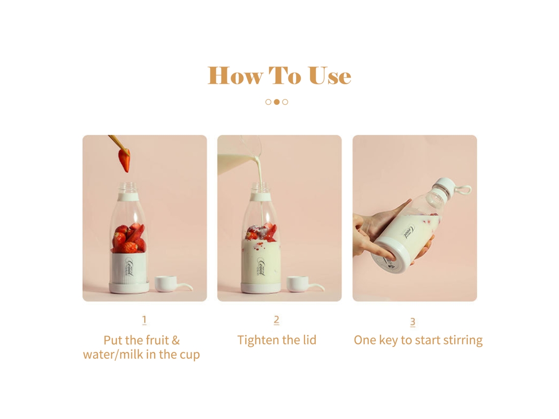 Liquidificador portátil Primerox 300ml USB, mini batedor de frutas para viagem e casa