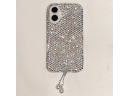 Capa Protetora Para Iphone 16 Com Decoração De Pérolas E Strass E Pingente - Branca