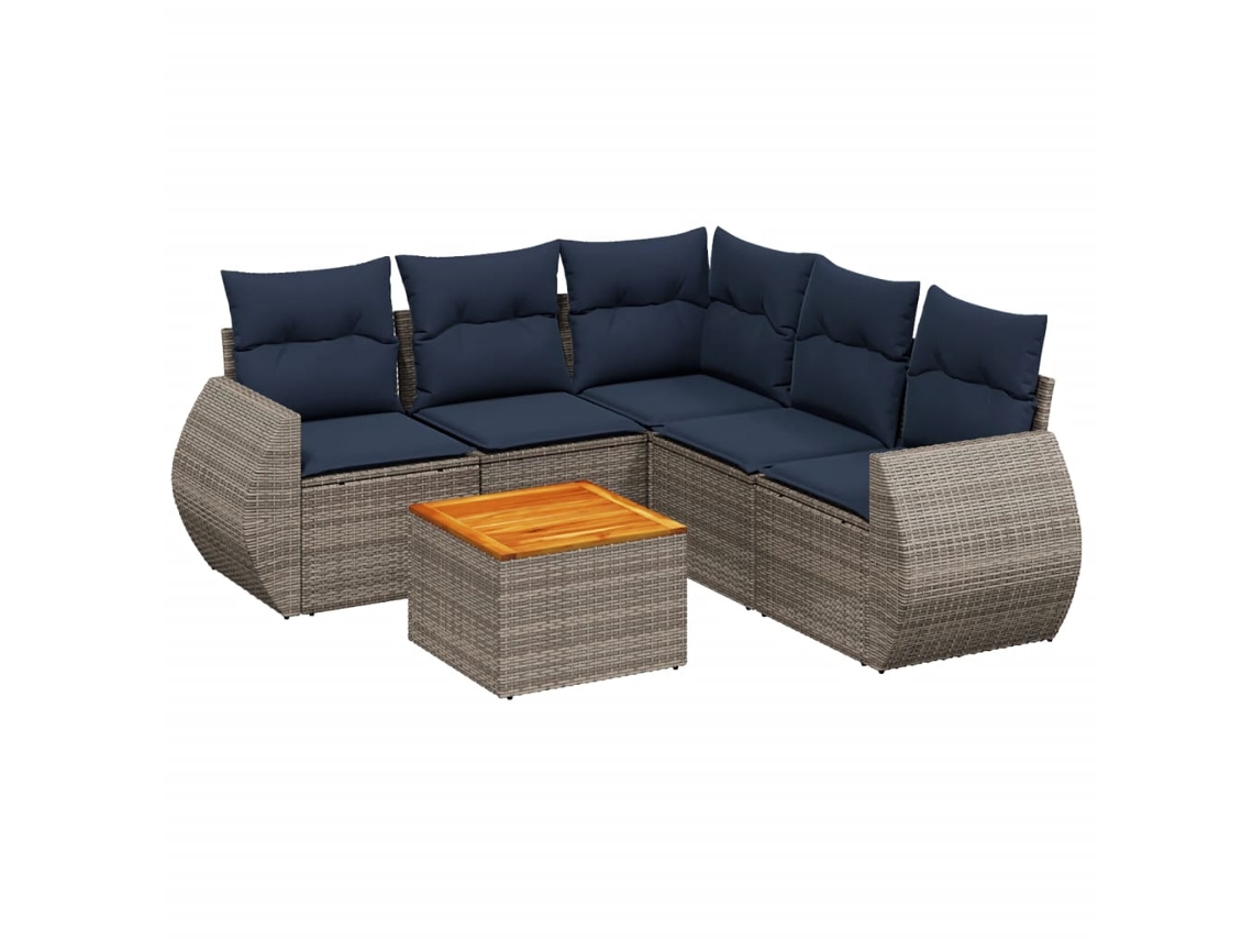 Conjunto de Sofá de Jardim, 6 Peças, Almofadas, Rattan Cinza MAISON EXCLUSIVE