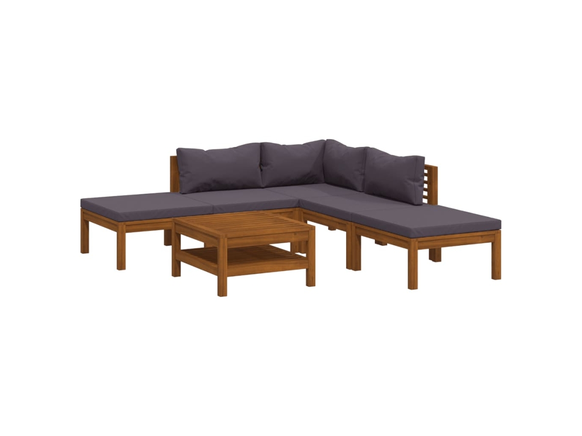 vidaXL 6 pcs conjunto lounge de jardim com almofadões acácia maciça