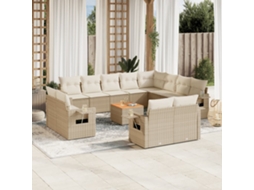 Vidaxl 13 Pcs Conjunto De Sofás P/ Jardim Com Almofadões Vime Pe Bege