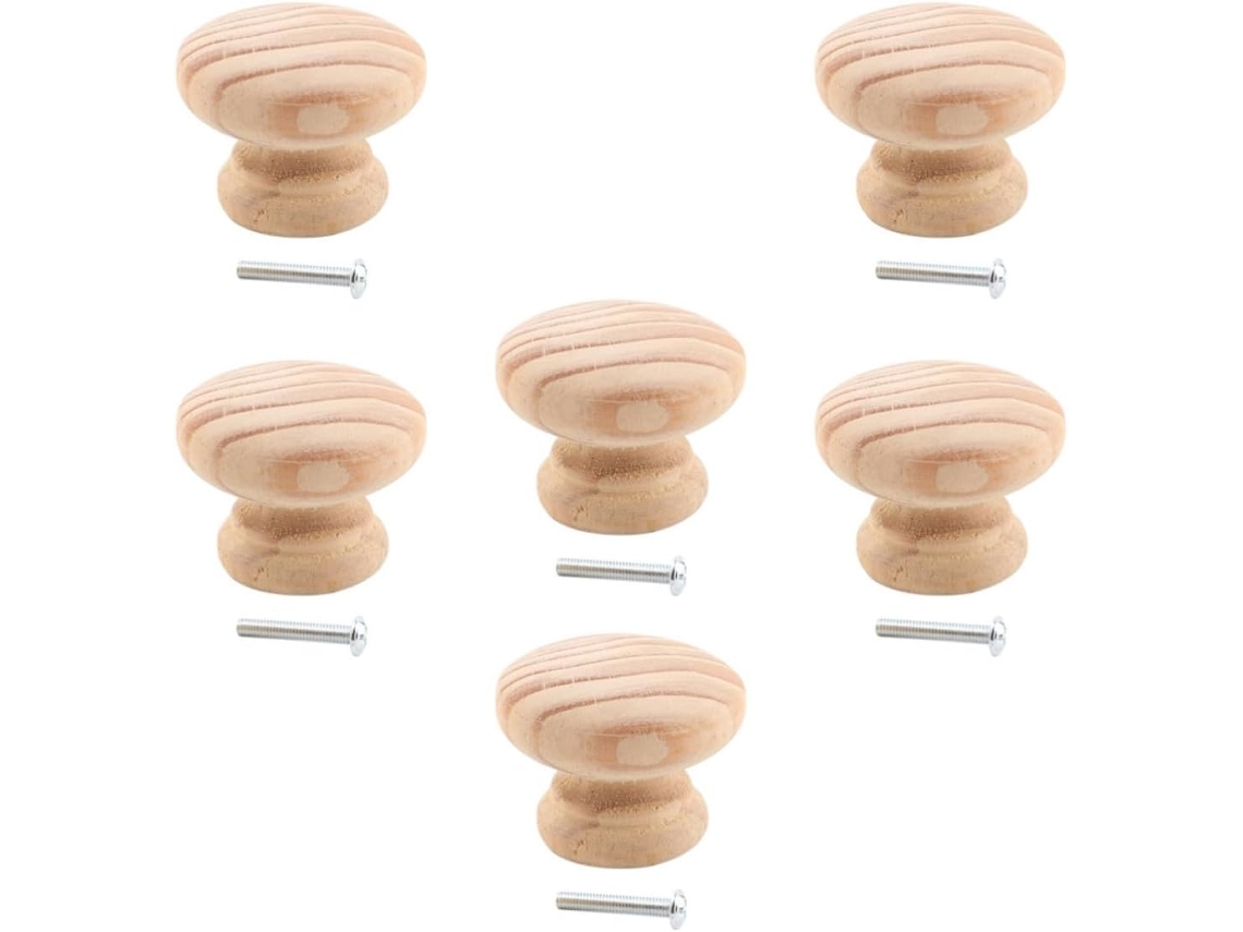 Puxadores De Guarda Roupa Com Parafusos Redondos 40mm, Madeira Maciça, Conjunto De 6 Peças, Estilo Nórdico