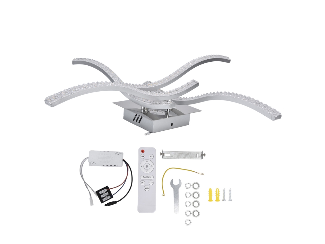 Luminária de Teto Led com 3 Cores, Controle Remoto, Dimerizável, 4 Faixas, Formato Ondulado CHABERLU