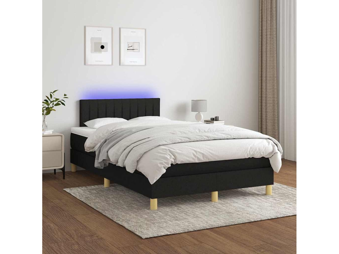 Vidaxl Cama Box Spring C/ Colchão E Led 120x200 Cm Tecido Preto