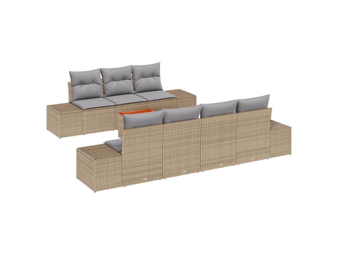 Conjunto 8 Sofá De Jardim Vidaxl Bege Vime Pe (55 X 55 X 37 Cm)