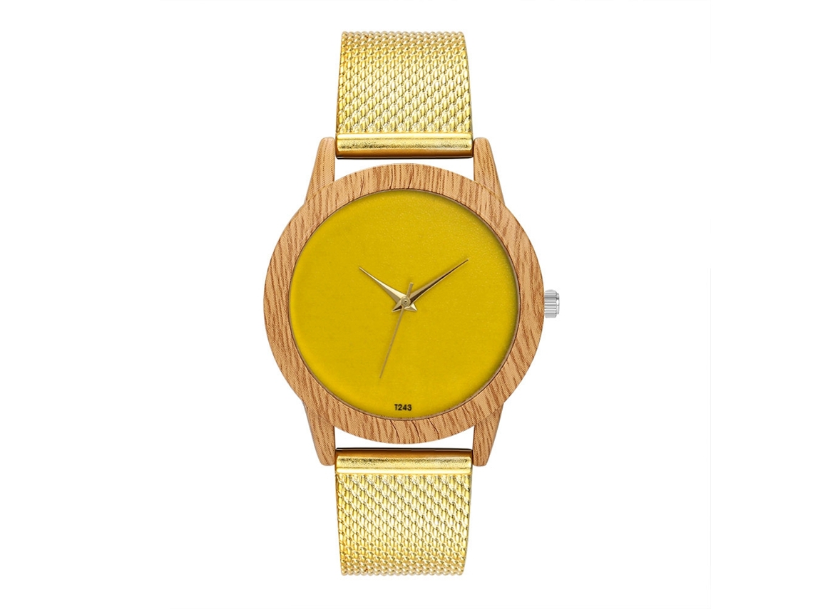 Relógio de quartzo moderno com pulseira de silicone para homens e mulheres, pulseira dourada.