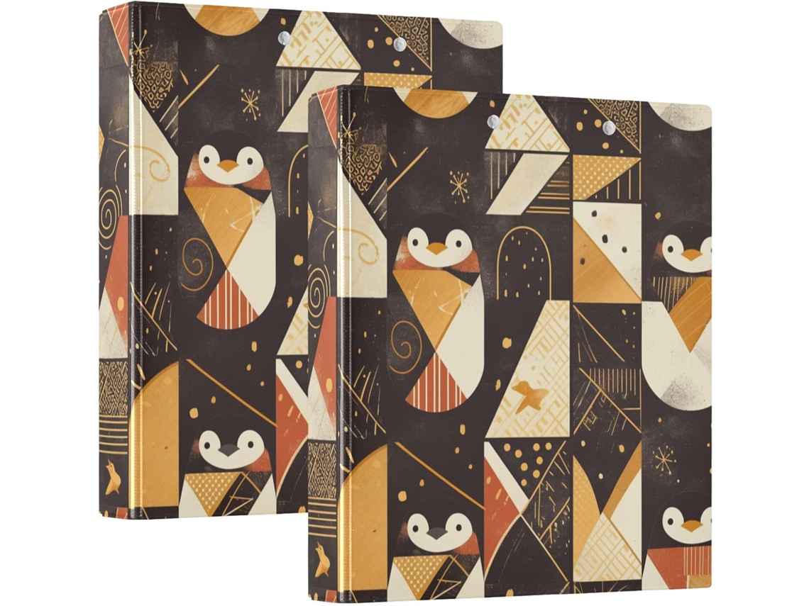 Pasta Escolar Retrô Com Estampa De Pinguim 3, 8cm 1, 5 Polegadas, 3-argolas Com Capa De Bolso, Pacote Com 1 2-unidades