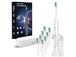 Escova de Dentes Elétrica com Vibração Sônica, 5 Modoscarregamento Usb, com 8 Cabeças + 1 Suporte + 1 Estojo.branco CZHHMART