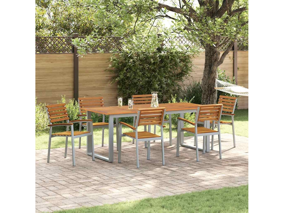Vidaxl Conjunto De Jantar Para Jardim 7 Unid. Cinzeto