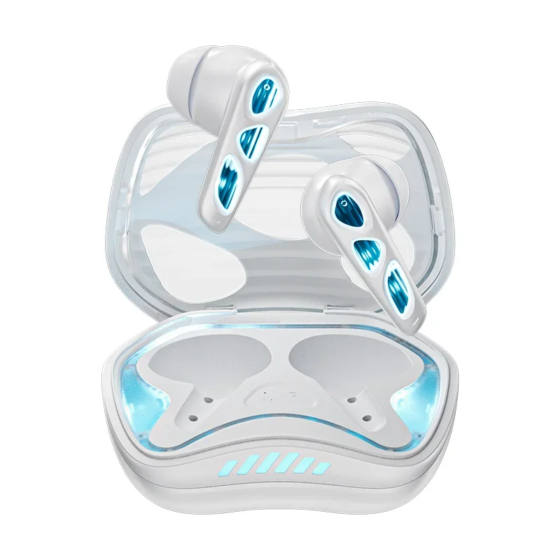 Fone De Ouvido Gamer (branco E Azul) Com Luzes Coloridas Pulsantes.