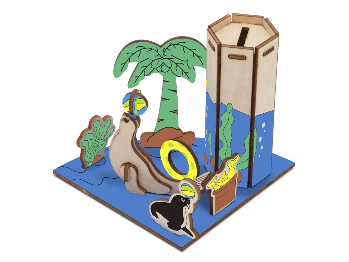 Quebra-cabeça 3d De Madeira Ocean Park - Leão-marinho. 115*115*118 Mm. 31 Peças. 12x12x12 Cm.