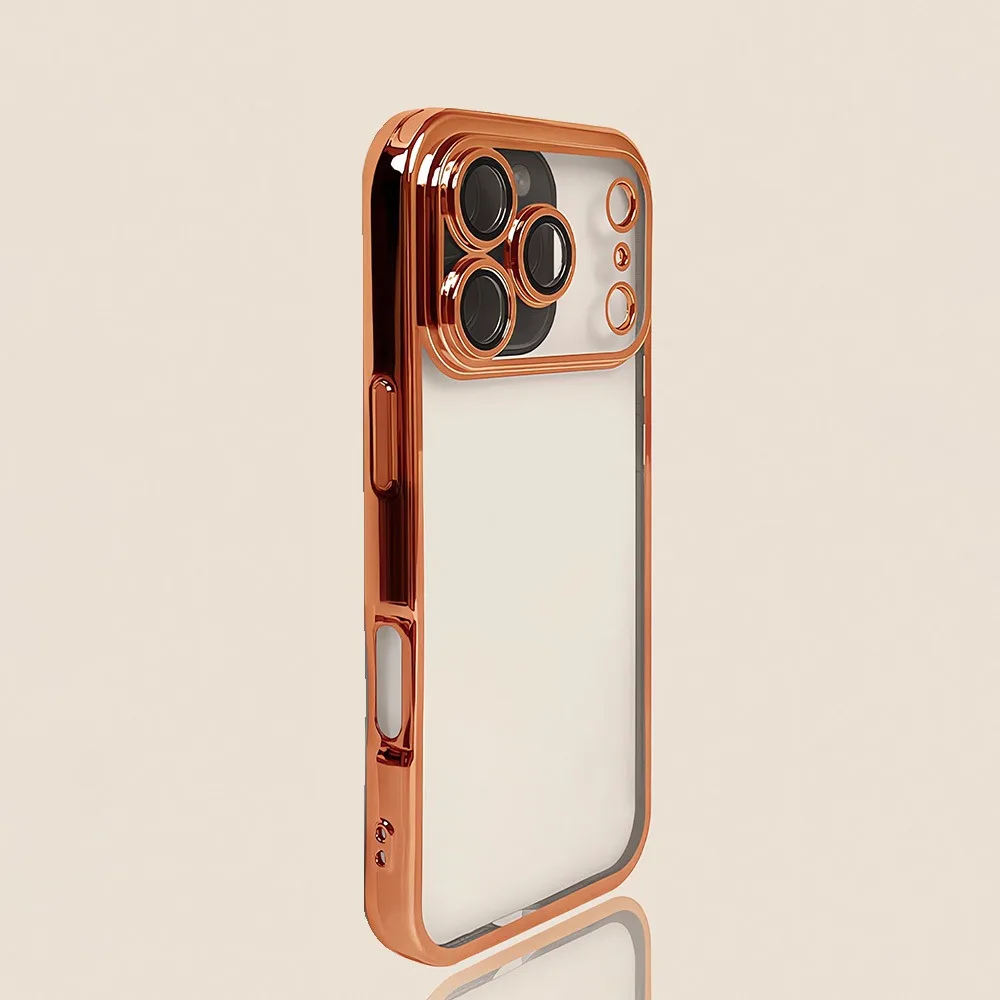 Capa Transparente Eletroplaqueada Para Iphone 15 Pro Max (laranja) Com Protetor De Lente Da Câmera.