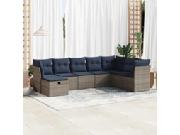 Vidaxl 8 Pcs Conjunto Sofás De Jardim C/ Almofadões Vime Pe Cinzento