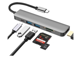 Hub Usb Tipo C 6 em 1 com Hdmi 4K Leitor de Cartão Sd/Tf Carregamento de Energia de 100 W Compatível com Macbook Pro/Macbook Air/Xps e Mais