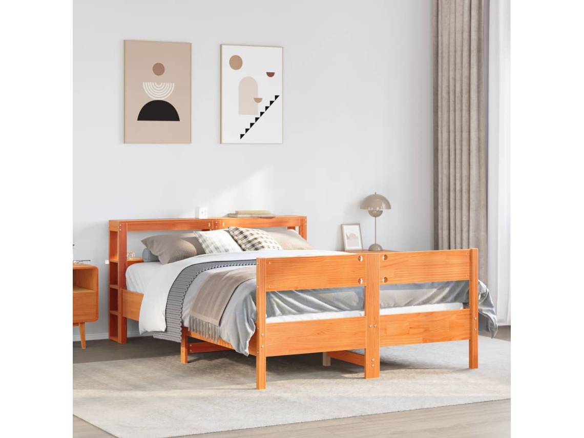 Vidaxl Cama Sem Colchão 120x200 Cm Madeira Pinho Maciça Castanho-mel