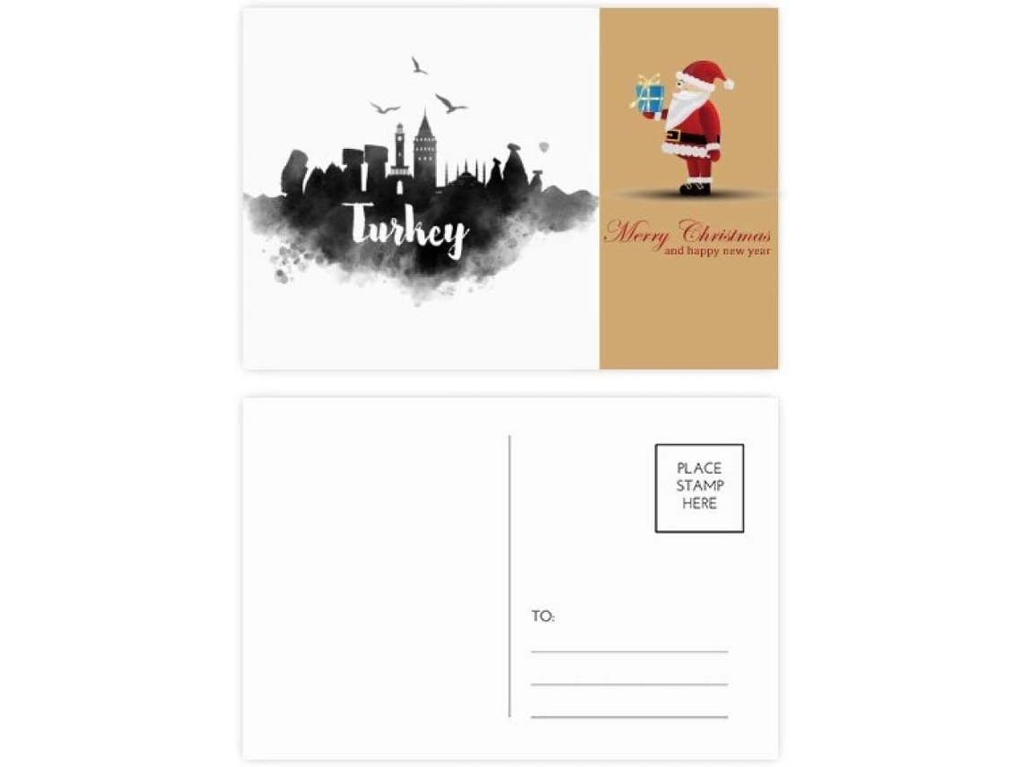 Conjunto de 20 Cartões postais Impressos com Tinta Turca e Desenho Papai Noel. 14,6 X 9,8 Cm