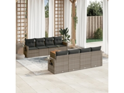 Vidaxl 9 Pcs Conjunto Sofás P/ Jardim com Almofadões Vime Pe Cinzento