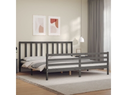 Vidaxl Estrutura De Cama Com Cabeceira 200x200 Cm Madeira Maciça Cinza