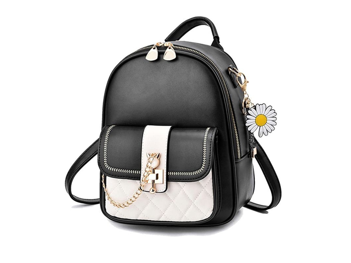 2026-mochila De Couro Pu Casual Para Escola, Mini Mochila Para Mulher Com Design De Margaridas, Preta