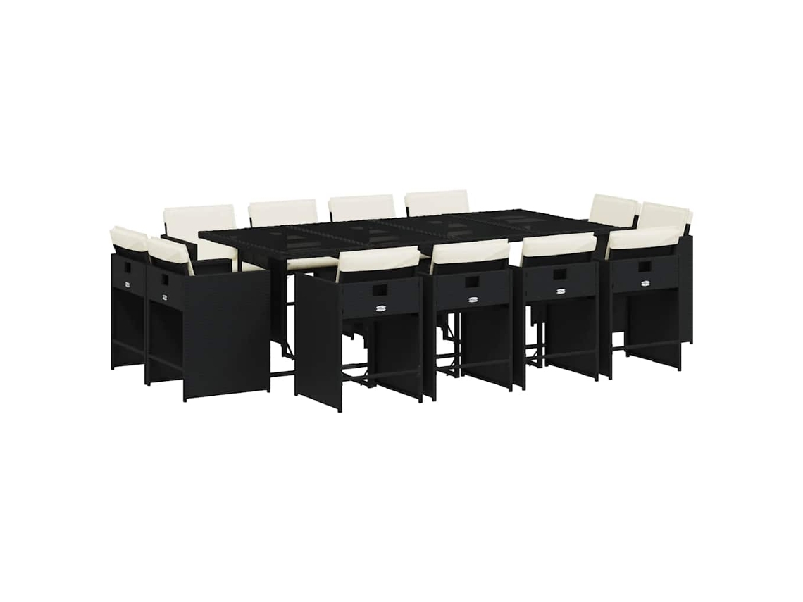 Conjunto de 13 Jantar para Jardim com Almofadões Vime Pe Preto MAISON EXCLUSIVE