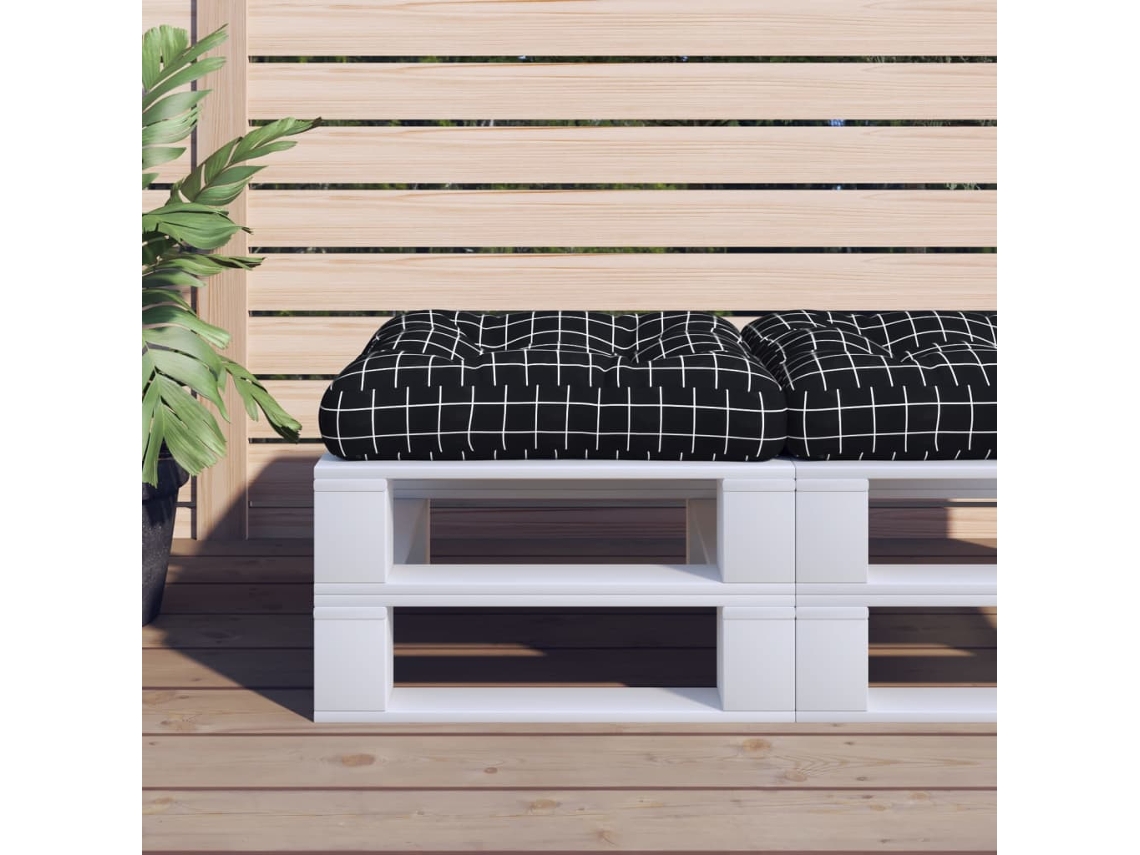 Vidaxl Almofadão Para Sofá De Paletes 50x50x12 Cm Tecido Xadrez Preto