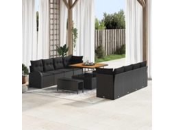Vidaxl Conjunto De Sofá De Jardim 11 Unid. Preto Vime Pe