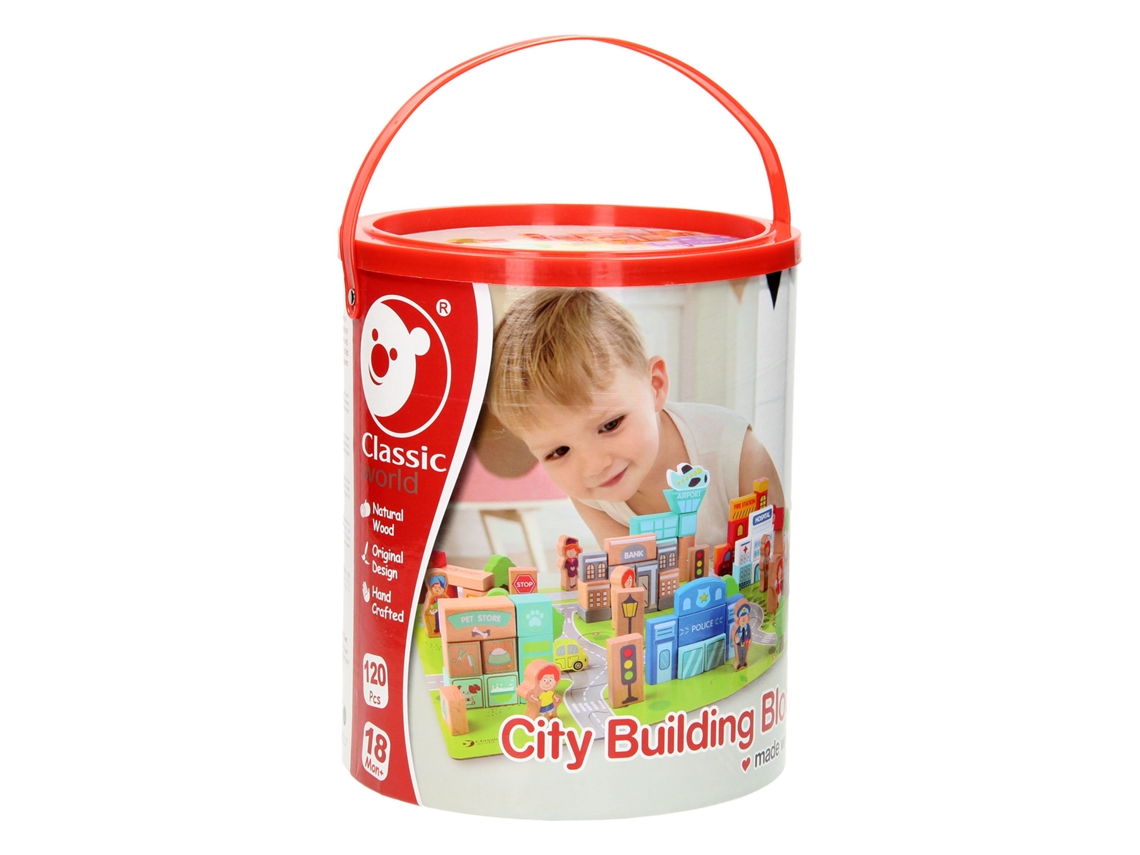 Cidade De Blocos De Madeira Classic World Conjunto De Construção 120 Peças Brinquedo Educativo
