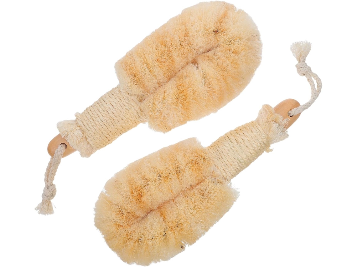 Conjunto De 2 Escovas Banho Grandes Em Fibra Natural Sisal, Escova Esfoliante Para Corpo E Costas, Para Banho, Cabo