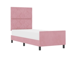 Cama De Solteiro | Camas Para Quarto | Cama Box Com Cabeceira Rosa 80 X 200 Cm Veludo