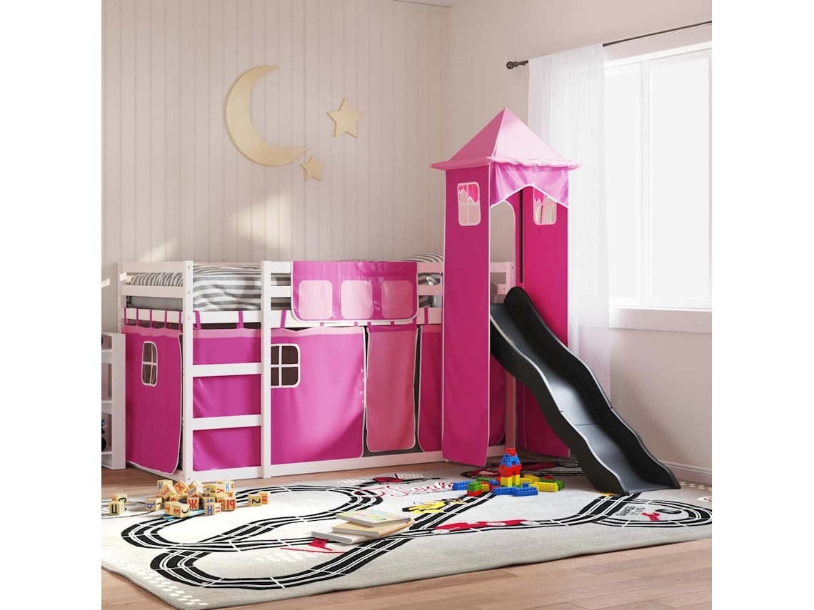 Beliche Com Escorrega E Cortinas 90x190 Cm Rosa