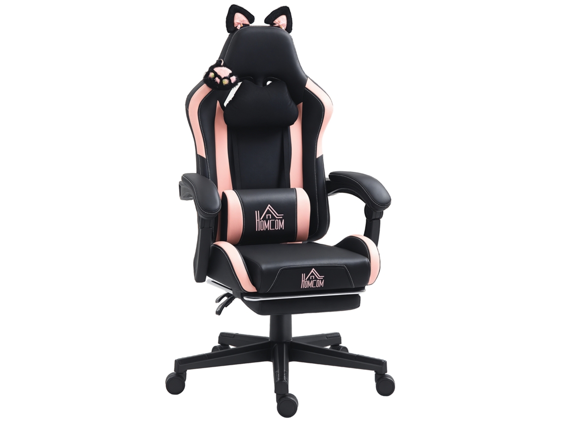 Cadeira Gamer Ergonômica Com Orelhas De Gato, Cadeira Gamer Com Encosto Reclinável, 65 X 62 X 124 Cm, Preta