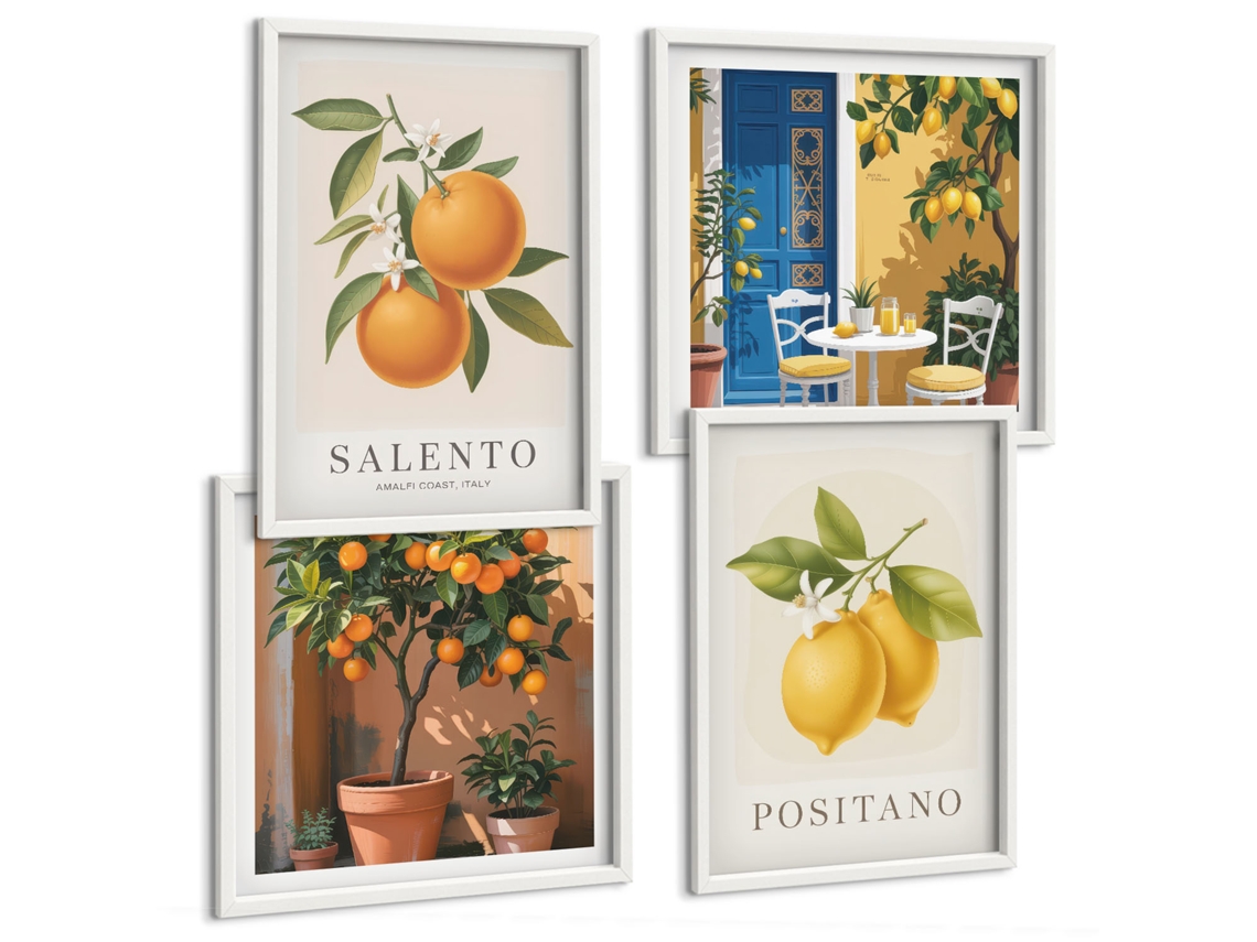 Quadros Decorativos Para Parede Limões, Laranjas, Amalfi Moldura Branca Imagens Para Um Quarto Infantil Espelharte (conjunto De 4 Imagens)