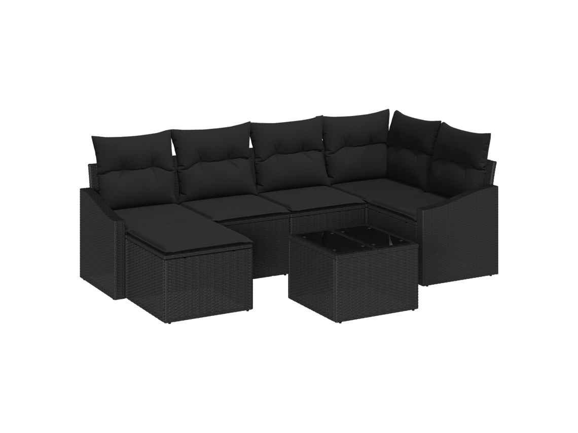 Conjunto 7 Conjunto De Móveis Para Exterior Vidaxl Preto Vime Pe (288,5 X 123,5 X 85 Cm)