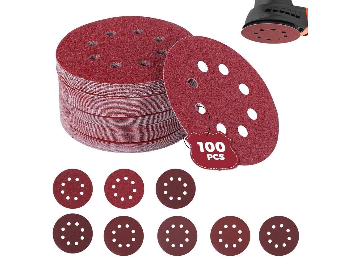 100 lixas 40/60/80/120/180/240/320/400, grão 125 mm, ideais para lixar, polir, remover ferrugem e esmerilhadeiras angulares.