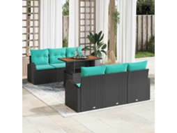 Vidaxl Conjunto De Sofá De Jardim 7 Pcs Preto Rattan Sintético