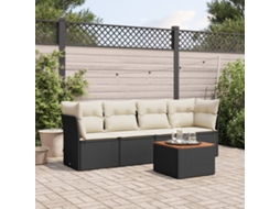 Vidaxl 5 Pcs Conjunto Sofás De Jardim Com Almofadões Vime Pe Preto