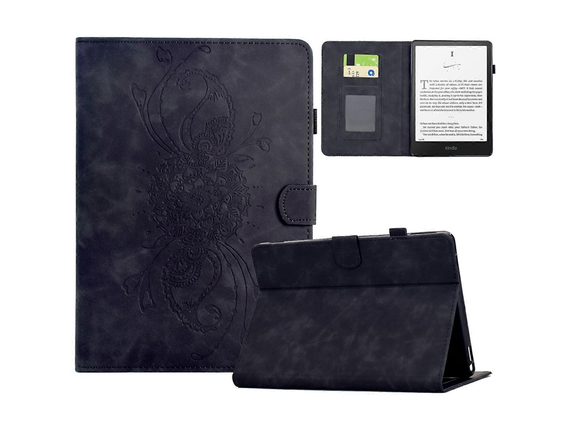 Capa de couro com estampa de mandala e compartimentos para cartões para Amazon Kindle Paperwhite 6 (preto, Hengrongshen, 2024)