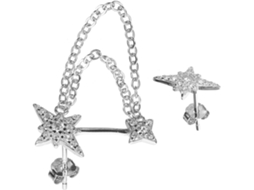Brincos De Punho Assimétricos Em Forma De Estrela De Oito Pontas Em Metal Prateado Com Corrente.