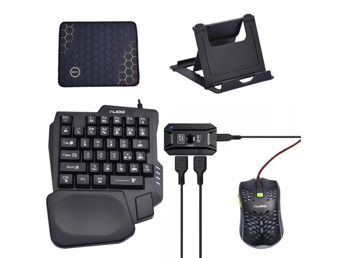 Conjunto de Conversores de Jogos para Celular Mouse Teclado Colorido Rgb Bluetooth Auxiliar Controlador para Tablet Telefone Preto