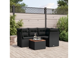 Vidaxl 5 Pcs Conjunto Sofás De Jardim Com Almofadões Vime Pe Preto