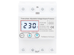 Protector de Voltagem Ajustável Trifásico, LCD, Auto Re-inicial, 63A, 230V/400V