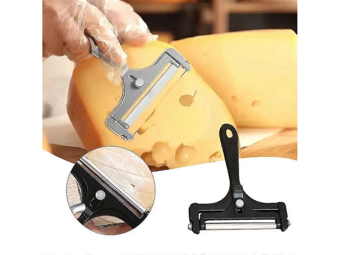 Cortador De Queijo Ajustável De Espessura Aço Inoxidável Com Mangueira Ergonômica Para Queijos Moles E Duros Negro